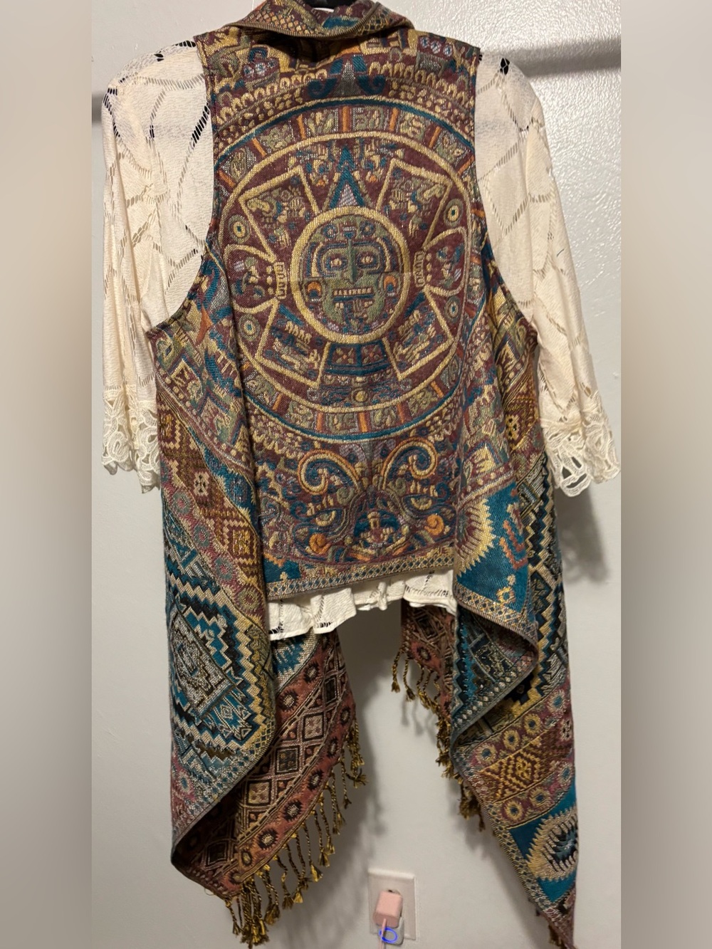 *RARE* Bohemian Aztec Mosaic Open Front Vest - Teal & Brown